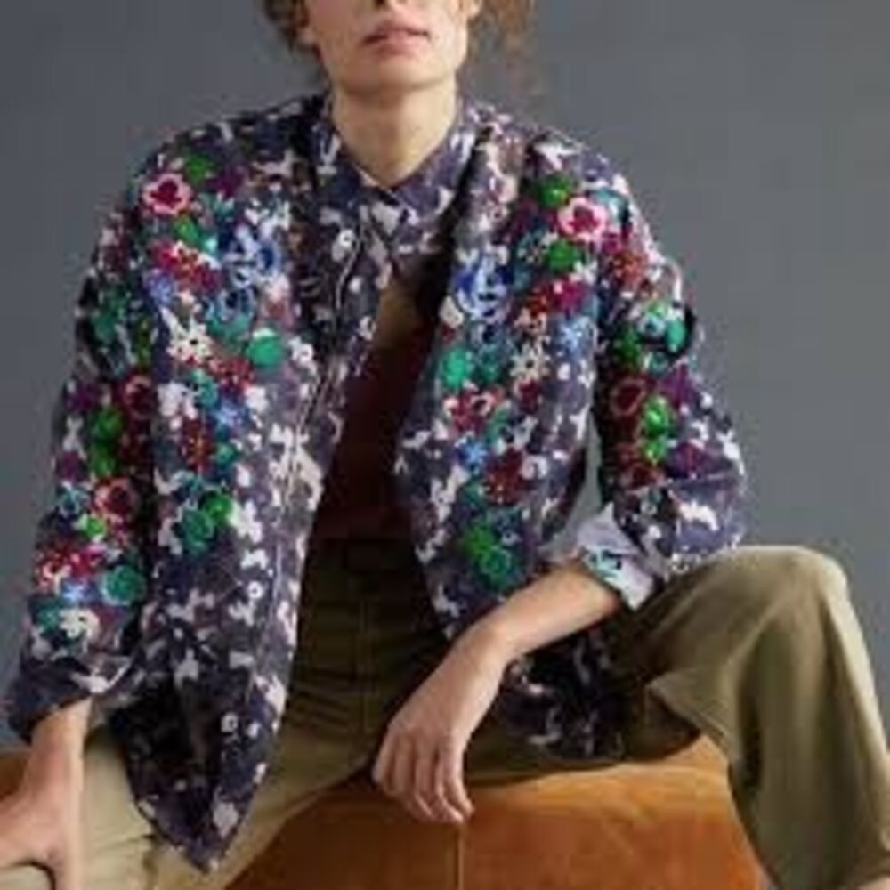 Anthropologie / Villagalo Oversized embroidered camo sequin jacket